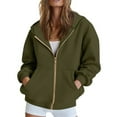 thumbnail image 1 of Hoodies for Women Sweatshirt Zip Up Hoodie Fall Fashion 2025 Trendy Long Sleeve Jackets Winter Clothing Outfits 01-Army Green M, 1 of 2
