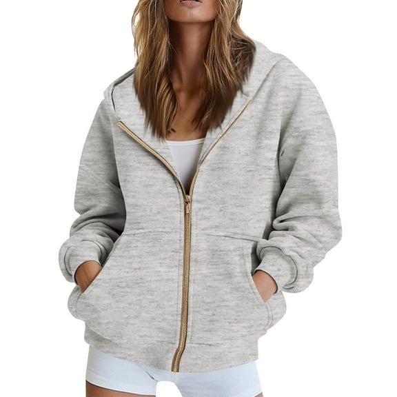 Hoodies for Women Sweatshirt Zip Up Hoodie Fall Fashion 2025 Trendy Long Sleeve Jackets Winter Clothing Outfits 03-Gray L
