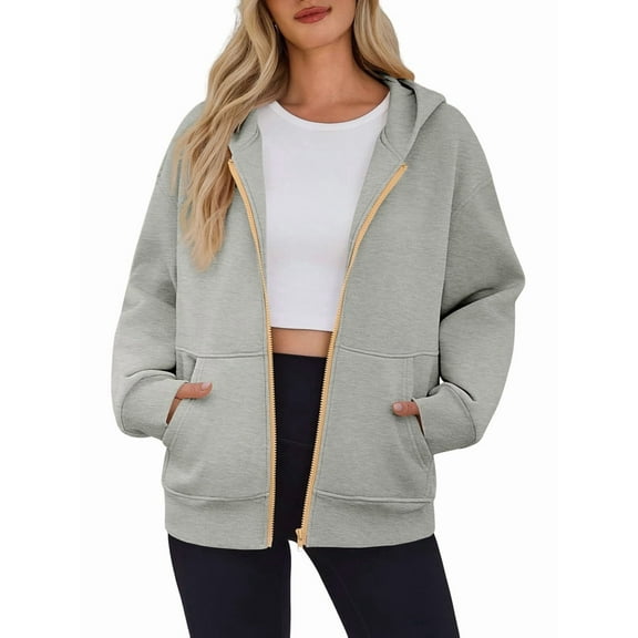 Hoodies for Women Sweatshirt Zip Up Hoodie Fall Fashion Trendy Long Sleeve Jackets Winter Clothing Outfits Grey S