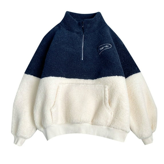 Hoodies for Women Thick Long Sleeve Color Block Full Zip Up Hooded Sweatshirt Loose Casual Fall Winter Warm Jackets