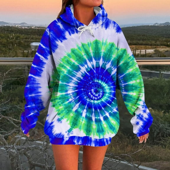 Hoodies for Women Tie-Dye Graphic Hoodies y2k Print Hoodie Drawstring Sweatshirts Pocket Pullover Tops 2XL