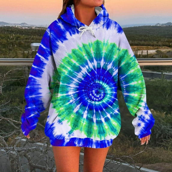 Hoodies for Women Tie-Dye Graphic Hoodies y2k Print Hoodie Drawstring Sweatshirts Pocket Pullover Tops L