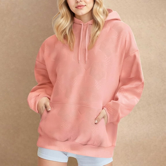 Hoodies for Women, Titcea Solid Color Pocket Pullover Star Shaped Embossment Sweater with Drawstring, Warm Soft Cute Sweatshirt for Holiday