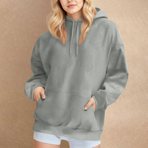 Hoodies for Women, Titcea Solid Color Pocket Pullover Star Shaped Embossment Sweater with Drawstring, Warm Soft Cute Sweatshirt for Holiday