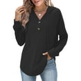 thumbnail image 1 of Hoodies for Women Trendy Button V Neck Fleece Sweatshirt Long SLeeve Casual Loose Pullover Tops Fall Fashion Shirts, 1 of 6