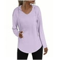 thumbnail image 1 of Hoodies for Women Trendy Fall Fashion V Neck Long Sleeve Sweatshirt Solid Color Fashion Tops Clothes with Pockets S-2XL, 1 of 6