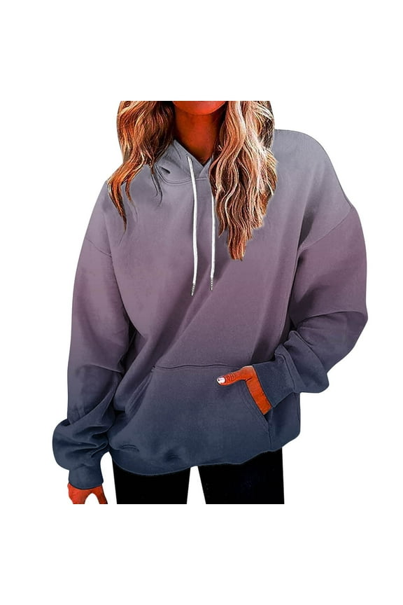 Hoodies for Women Trendy Long Sleeve Fashion Hoody Shirt Printed Pocket Crewneck Hooded Sweatshirt Sweater Tops