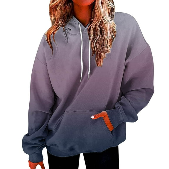 Hoodies for Women Trendy Long Sleeve Fashion Hoody Shirt Printed Pocket Crewneck Hooded Sweatshirt Sweater Tops