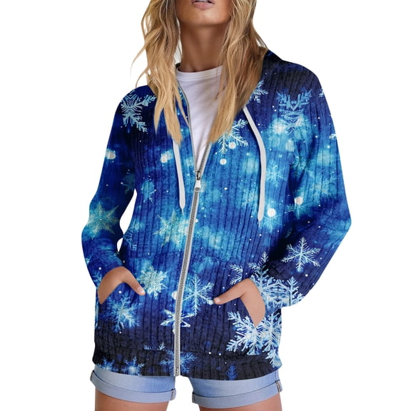 Hoodies for Women, Trendy Tops with Christmas Print, Long Sleeve Sweatshirt with Pockets, Pullover Lightweight for Casual Fall Fashion,Dark Blue,S