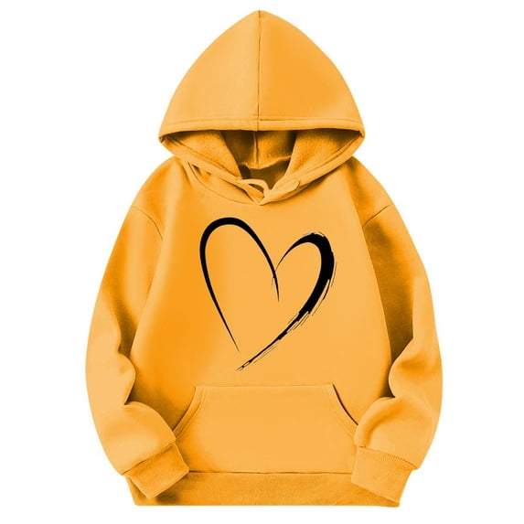 Hoodies for Women Valentine's DayValentines Day Women Hoodies Heart Print Long Sleeve Pullover Soft Sweatshirt Outerwear,Yellow