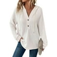 thumbnail image 1 of Hoodies for Women Waffle Knit Long Sleeve Drawstring Button V Neck Casual Pullover Sweatshirt Hooded Blouses, 1 of 3