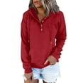 thumbnail image 1 of Hoodies for Women Waffle Knit Long Sleeve Drawstring Button V Neck Casual Pullover Sweatshirt Hooded Tops with Pockets, 1 of 4