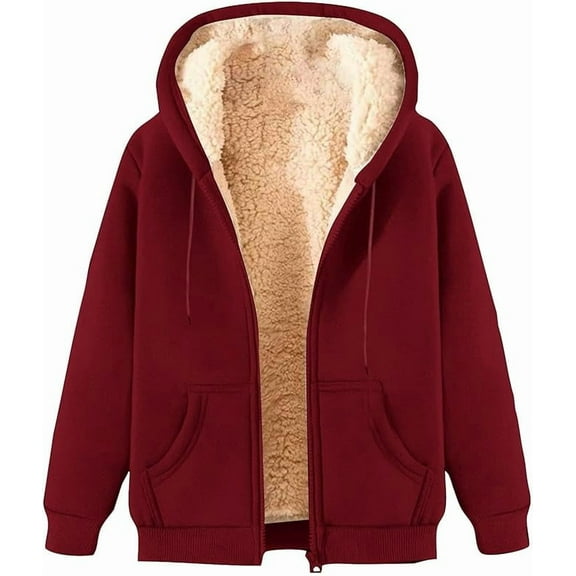Hoodies for Women Winter Fleece Sweatshirt Casual Full Zip Up Hoodie Warm Sherpa Lined Sweatshirt Fall Winter Coat With Pockets Fall Clothes