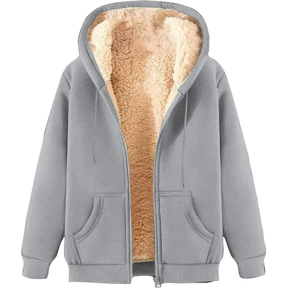 Hoodies for Women Winter Fleece Sweatshirt Casual Full Zip Up Hoodie Warm Sherpa Lined Sweatshirt Fall Winter Coat With Pockets Fall Clothes