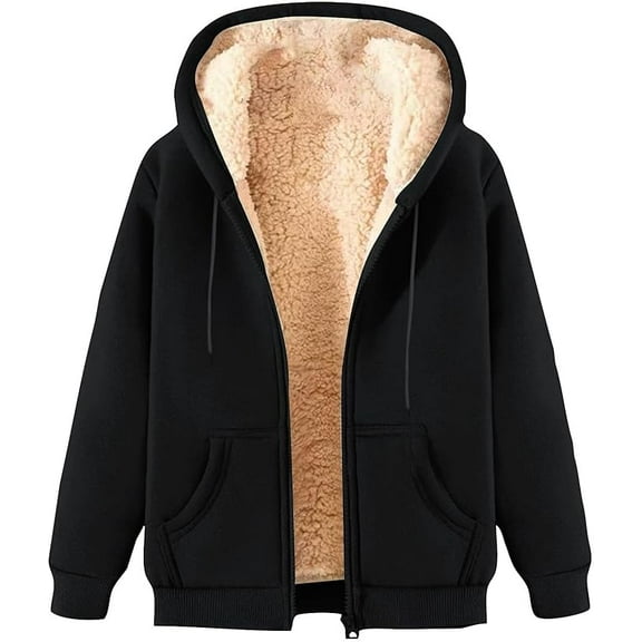 Hoodies for Women Winter Fleece Sweatshirt Casual Full Zip Up Hoodie Warm Sherpa Lined Sweatshirt Fall Winter Coat With Pockets Fall Clothes