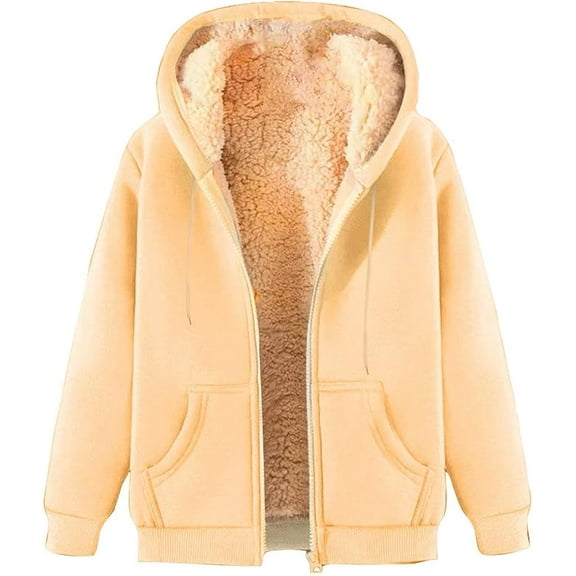 Hoodies for Women Winter Fleece Sweatshirt Casual Full Zip Up Hoodie Warm Sherpa Lined Sweatshirt Fall Winter Coat With Pockets Fall Clothes