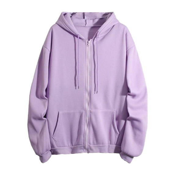 Hoodies for Women,Winter Warm Hooded Coat Long Sleeve Loose Fit Solid Color Zipper Pocket Sweatshirt Style Outerwear,Sweatshirt for Women,Purple,XL