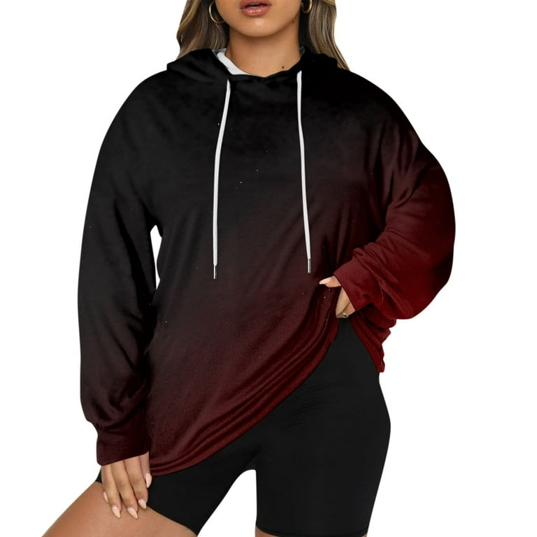 Hoodies for Women Women Plus Size Pullover Hoodie Gradual Change Print Long Sleeve Hooded Sweatshirt Sweaters for Women Womens Tops Wine 4XL Walmart
