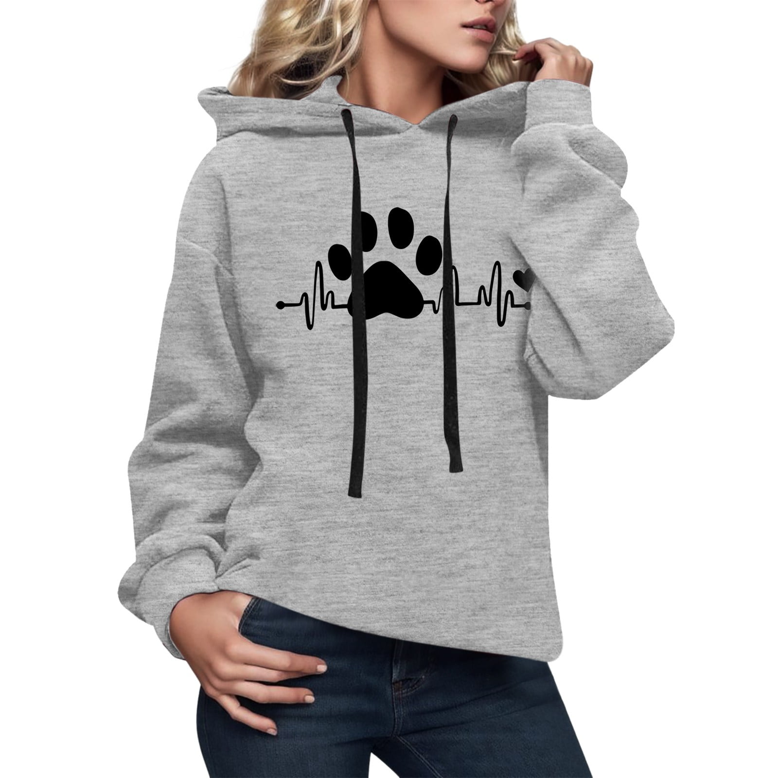 Hoodies for Women Womens Comfort Printed Top Patchwork Hoodie Sweaters Brandy Melville Womens Oversized Sweatshirt Grey XXL Walmart