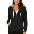 thumbnail image 1 of Hoodies for Women Zip Up Long Sleeve Tunic Full Zipper Hooded Sweatshirt Casual Loose Solid Color Jacket with Hood (Black L), 1 of 5
