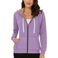 thumbnail image 1 of Hoodies for Women Zip Up Long Sleeve Tunic Full Zipper Hooded Sweatshirt Casual Loose Solid Color Jacket with Hood (Purple 2XL), 1 of 5