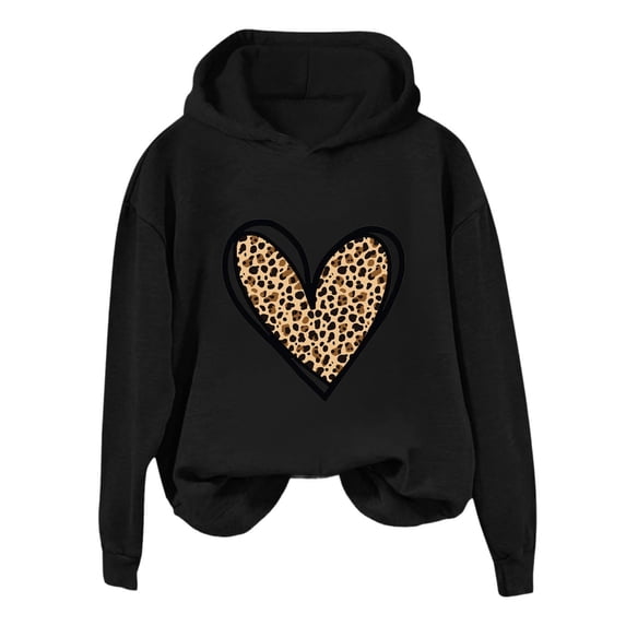 Hoodies for Women's Leopard Heart Graphic Print Sweatshirt Long Sleeve Casual Top Loose Fit Pullover