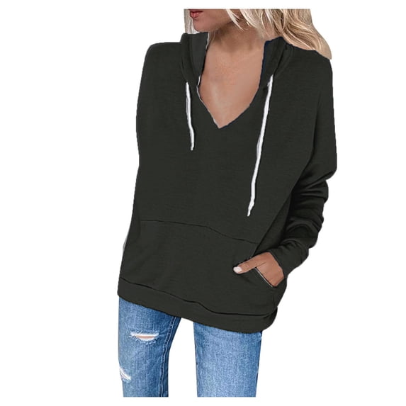 Hoodies for Women with Pocket Long Sleeve Casual Drawstring Solid Sweatshirt Pullover Classic Tops with Hood Style