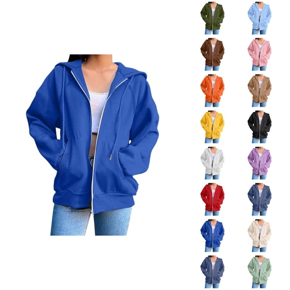 Hoodies for Women with Pockets Long Sleeve Casual Full Zipper Hooded Sweatshirt Jacket Outerwear