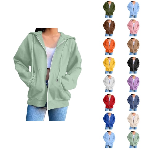 Hoodies for Women with Pockets Long Sleeve Casual Full Zipper Hooded Sweatshirt Jacket Outerwear