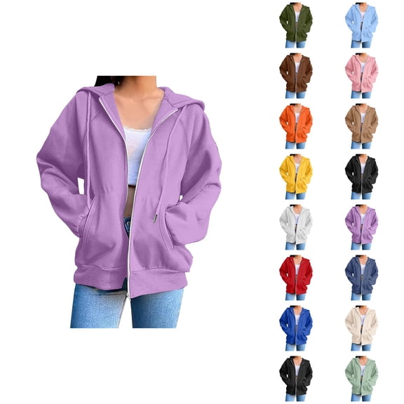 Hoodies for Women with Pockets Long Sleeve Casual Full Zipper Hooded Sweatshirt Jacket Outerwear