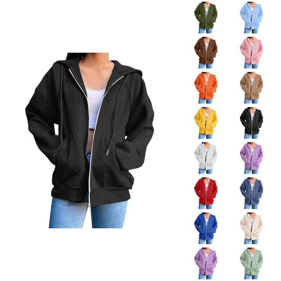 Hoodies for Women with Pockets Long Sleeve Casual Full Zipper Hooded Sweatshirt Jacket Outerwear