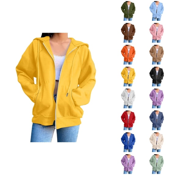 Hoodies for Women with Pockets Long Sleeve Casual Full Zipper Hooded Sweatshirt Jacket Outerwear