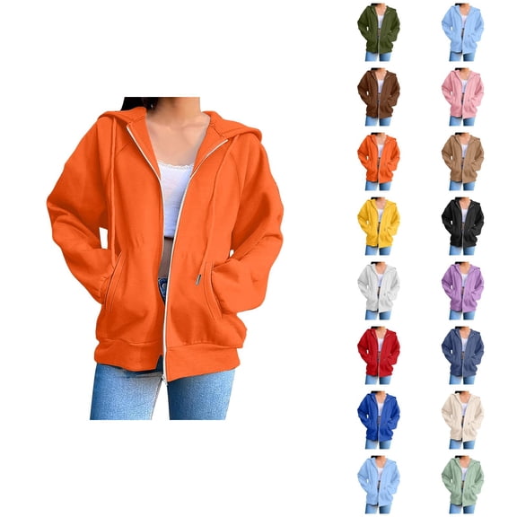 Hoodies for Women with Pockets Long Sleeve Casual Full Zipper Hooded Sweatshirt Jacket Outerwear