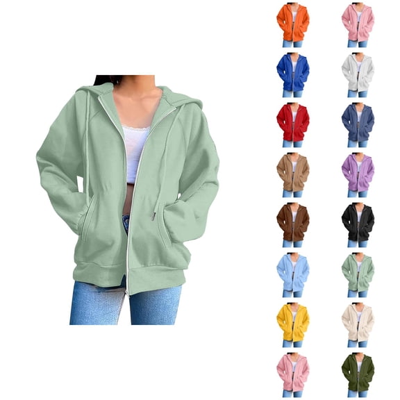 Hoodies for Women with Pockets Long Sleeve Plain Zip Up Sweatshirt Jacket Outerwear