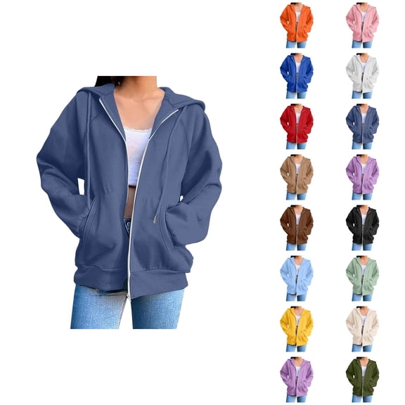 Hoodies for Women with Pockets Long Sleeve Plain Zip Up Sweatshirt Jacket Outerwear