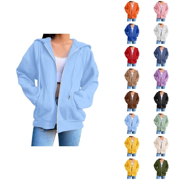 Hoodies for Women with Pockets Long Sleeve Plain Zip Up Sweatshirt Jacket Outerwear