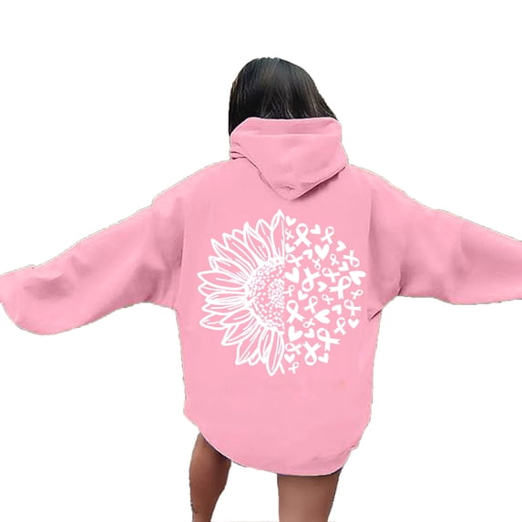 Hoodies for women Breast Cancer Awareness Long Sleeve Pink Ribbon Graphic Hooded Sweatshirts with Pockets Casual Comfy Pullover Fall Tops 2025