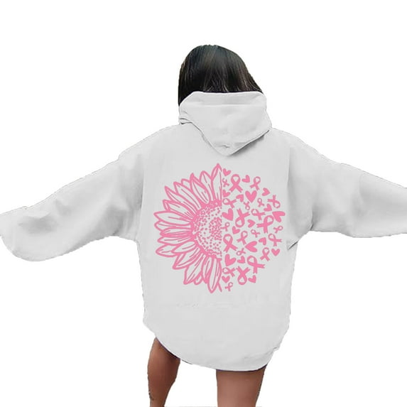 Hoodies for women Breast Cancer Awareness Long Sleeve Pink Ribbon Graphic Hooded Sweatshirts with Pockets Casual Comfy Pullover Fall Tops 2025