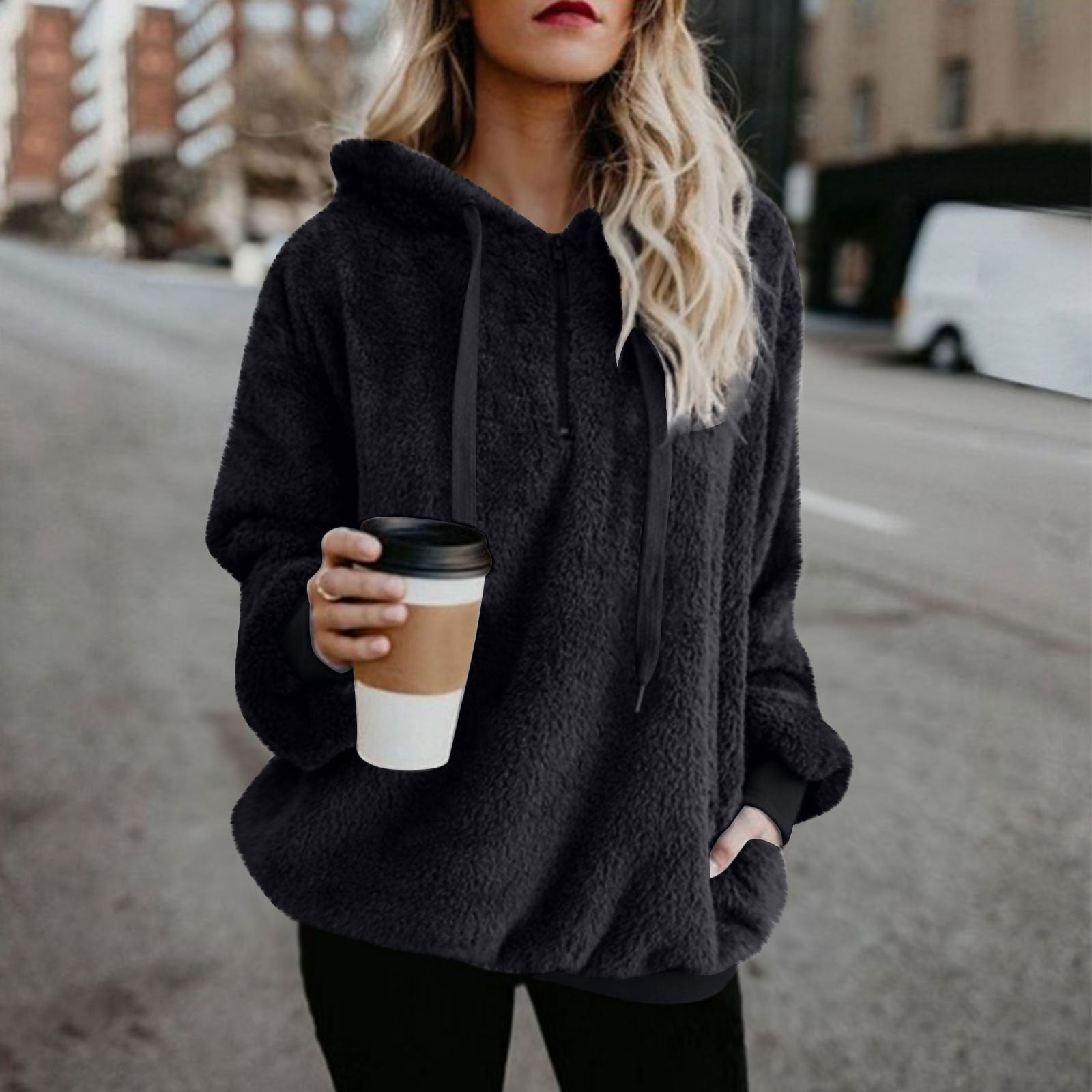 Hoodies for women long sleeve hoodie Winter Women Long Sleeve Fleece Hooded  Sweatshirt Pullover Warm Jumper Sweaters With 1/4 Zip Fragarn - Walmart.com