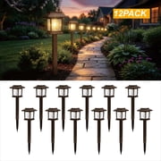 12 Pack 3000K Waterproof Auto On/Off Solar Pathway Lights for Your Garden, Landscape, Path, Yard, Patio, Driveway,Walkway Decor, Brown