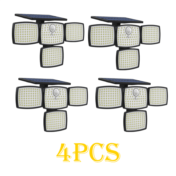 Hoodink Solar Outdoor Lights 4500LM 306LED Motion Sensor Security Light, 4 Heads, IP65 Waterproof, 270° Wide Angle, 3 Modes, Remote Control for Yard/Backyard
