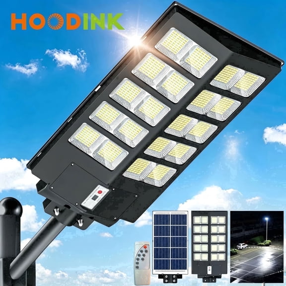Hoodink Solar Street Light Outdoor, Motion Sensor LED Light, IP65 Waterproof, Dusk to Dawn with Remote Control
