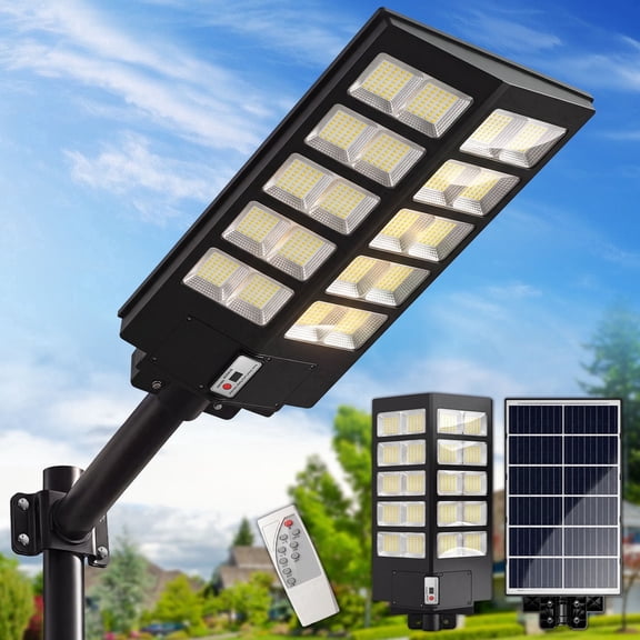 Solar Street Lights Outdoor, Motion Sensor Security Flood Light, IP65 Waterproof Dusk to Dawn LED Light with Remote Control for Parking Lot, Yard, Driveway and Garage