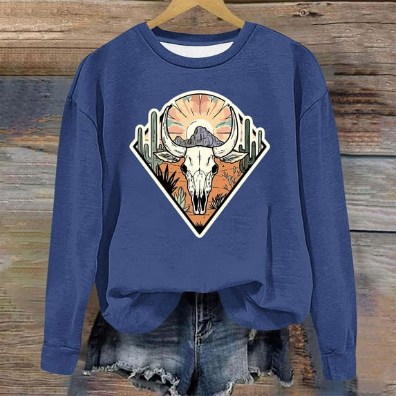 Hoodless Sweatshirt for Women Casual Printed Round Neck Long Sleeved Winter Pullover Hoodie