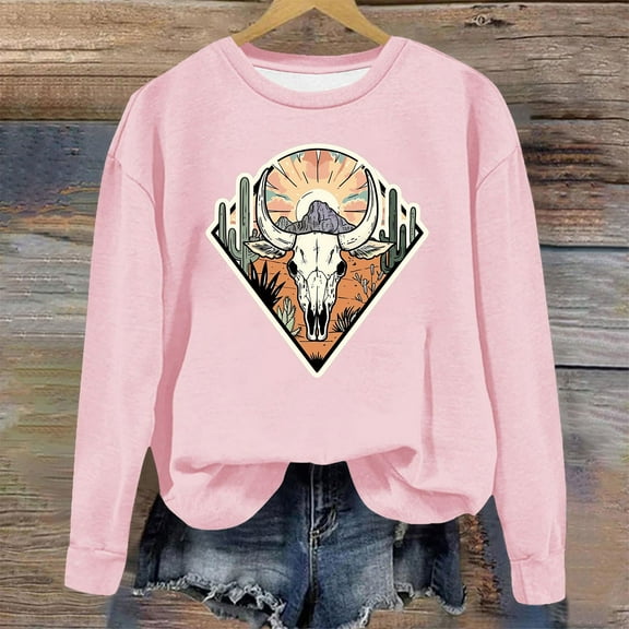 Hoodless Sweatshirt for Women Casual Printed Round Neck Long Sleeved Winter Pullover Hoodie