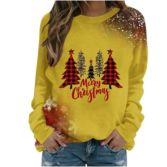 Hoodless Sweatshirt for Women Fashion Casual Christmas Print Round Neck Loose Long Sleeve T Shirt Sweatshirt