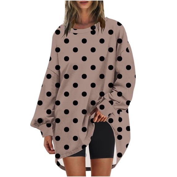 Hoodless Sweatshirt for Women Oversized Crewneck Sweatshirt Printed Long Sleeve Tunic Tops