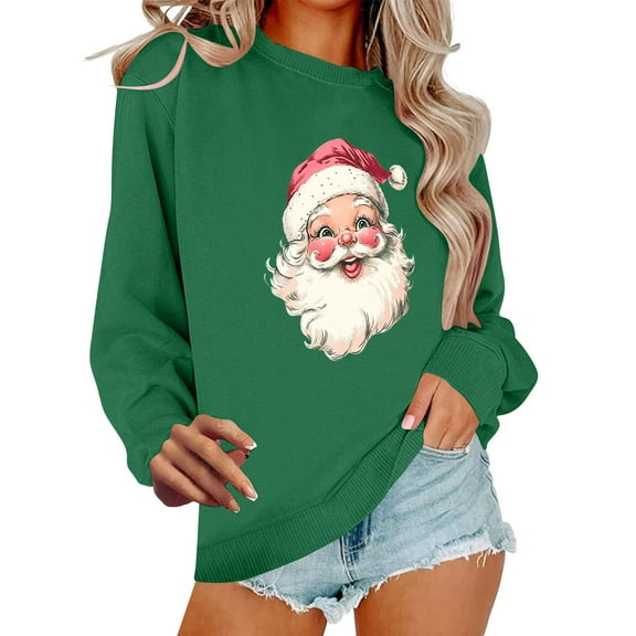 Hoodless Sweatshirts for Women Christmas Print V Neck Christmas Long Sleeve Pullover Solid Color Casual Tops