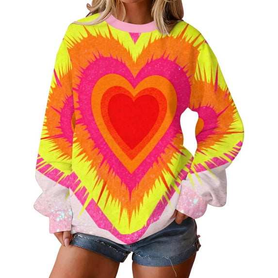 Hoodless Sweatshirts for Women Round Neck Love Heart Casual Sports Long Sleeve Sweatshirt Pullover Tops