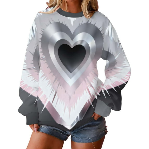 Hoodless Sweatshirts for Women Round Neck Love Heart Casual Sports Long Sleeve Sweatshirt Pullover Tops